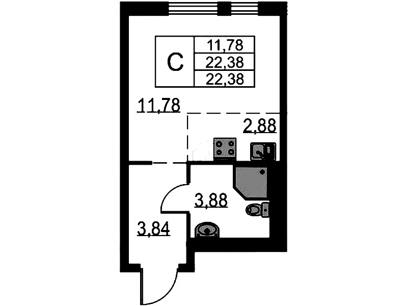 Квартира студия 22.38 м², 17/18 эт., ЖК «Невская Долина»